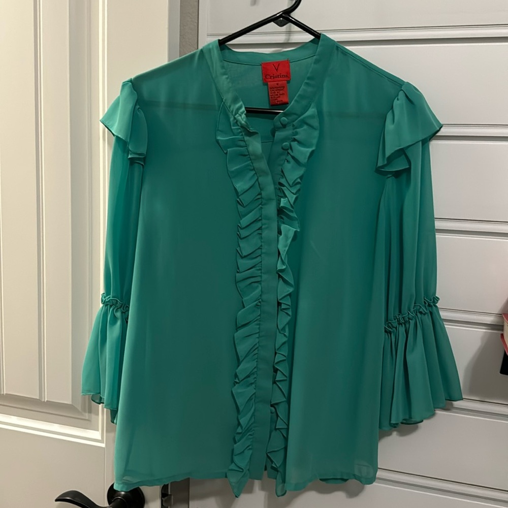 Beautiful Green Blouse with Ruffles